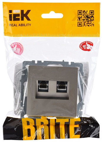 IEK BRITE Розетка двойная RJ11+RJ45 кат.5E РК/Т12-БрС сталь