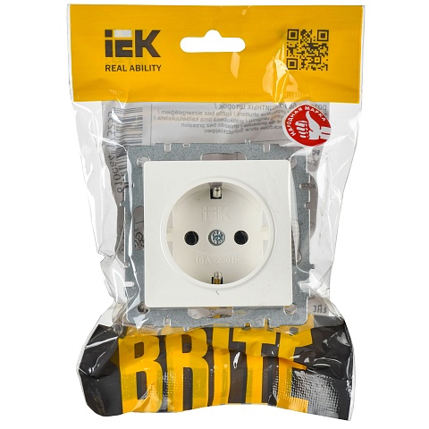 IEK BRITE Розетка 1-местная с заземлением без защитных шторок 16А РС11-1-0-БрБ белый