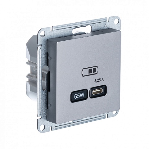 SE AtlasDesign Сталь USB Розетка тип-C 65W высокоскор.заряд. QC, PD, мех.