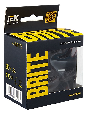 IEK BRITE Роз. USB A+A 3,1А РЮ10-1-БрЧ черн.