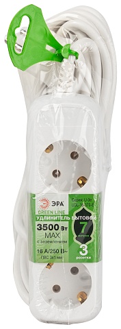 ЭРА Удлинитель электрический UDL-16-370-E Greenline 3 розетки с заземлением 7м ПВС 3x1мм2