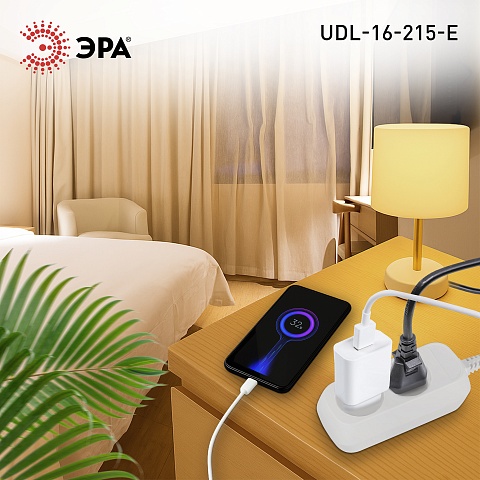 ЭРА Удлинитель электрический UDL-16-215-E Greenline 2 розетки с заземлением 1,5м ПВС 3x1мм2