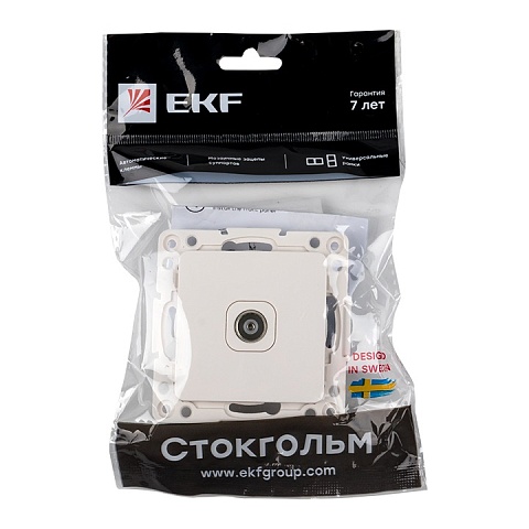 EKF PROxima Стокгольм Механизм Розетки TV 1-местной проходной 75Ом 5-862МГц белый.