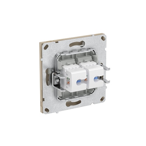 DKC KANT Компьютерная розетка RJ-45 без шторки, кат.5е двойная, ванильный марципан