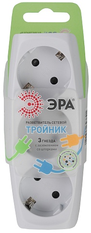 ЭРА Разветвитель электрический SP-3e-W на 3 розетки c заземлением со шторками 16А белый