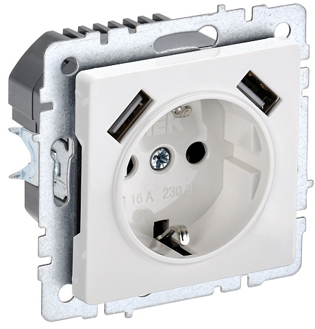 IEK BRITE Роз. с з/к/ш 16А с USB A+A 2,1А РЮш10-1-БрБ бел.