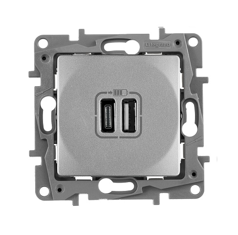 Legrand Etika, алюминий, зарядное устройство с USB разъемами A-C