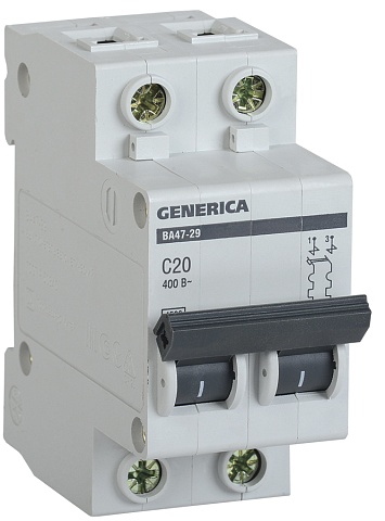 IEK GENERICA Автоматический выключатель ВА47-29 2Р 20А 4,5кА (С)