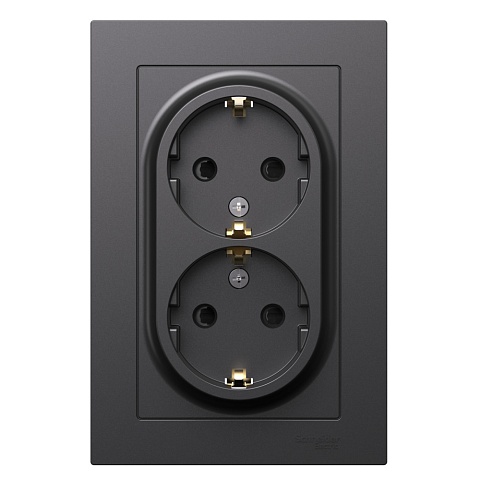 Systeme Electric AtlasDesign Базальт Розетка двойная с/з со шторками, 16А, в сборе