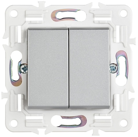 IEK SKANDY Серебряный Выключатель 2-клавишный 10А SK-V04S