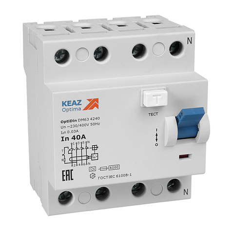 КЭАЗ ВДТ без защиты от сверхтоков OptiDin DМ63-4263-AС-УХЛ4 (4P, 63, 30mA)