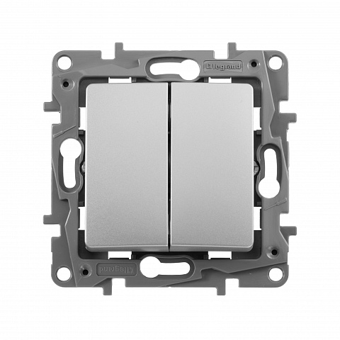 Legrand Etika Алюминий Выключатель 2-клавишный, автоматические клеммы, 10 AX, 250 В
