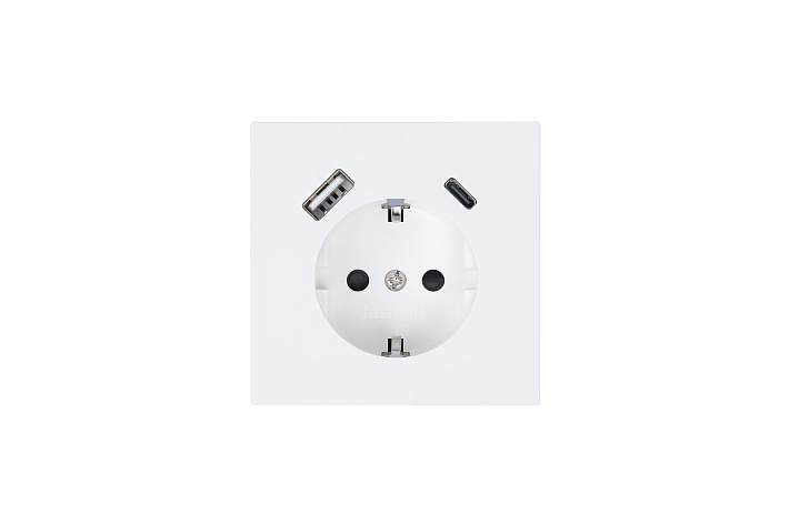 Jasmart FD Матовый белый (soft touch) Розетка с/з со шторками 16A c USB A+C 25W
