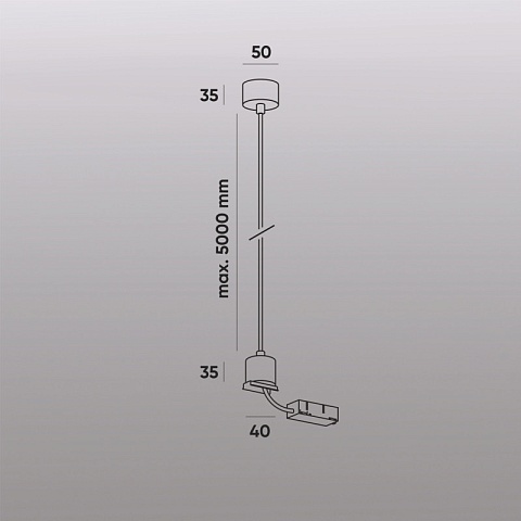 Denkirs TR2124-WH Подвод питания для подвесного монтажа, для трека SMART, серия Base, АС 220-240V, IP20, 5м, белый, алюминий