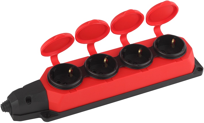 ЭРА Колодка K-4e-RED-IP44 каучуковая с заземлением 4 розетки 16A IP44 красная