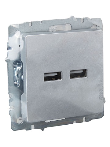 IEK BRITE Роз. USB A+A 3,1А РЮ10-1-БрА алюм.