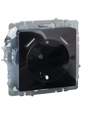 IEK BRITE Роз. с з/к/ш 16А с USB A+A 2,1А РЮш10-1-БрЧ черн.