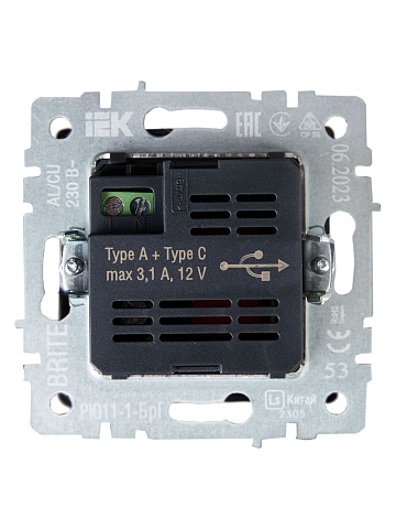 IEK BRITE Роз. USB A+C 18Вт РЮ11-1-БрГ граф.