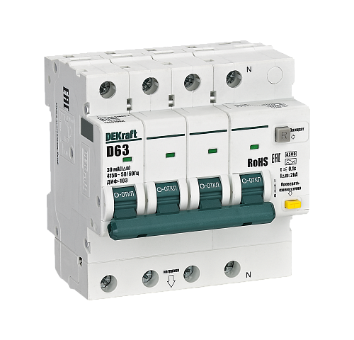 DEKraft АВДТ 3P+N 63А 30мА AC х-ка D ДИФ-103 4.5кА