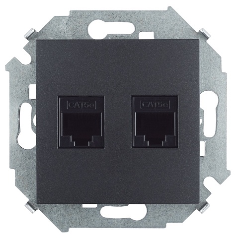 Simon 15 Графит Розетка компьютерная двойная RJ45 кат.5е (АМР)