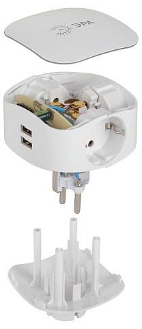 ЭРА Разветвитель электрический SP-3e-USB-2A на 3 розетки + 2 USB с заземлением со шторками 16А белый