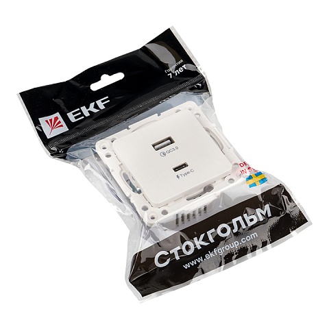 EKF PROxima Стокгольм Белый Розетка с 2 USB type A+C
