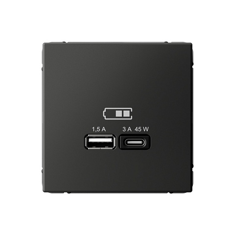 Systeme Electric ArtGallery Базальт USB Розетка A + тип-C 45Вт высокоскор.заряд. QC, PD, механизм