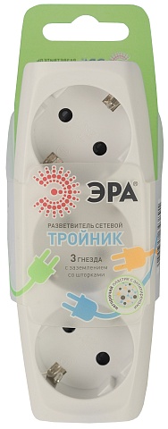 ЭРА Разветвитель электрический SP-3e-I на 3 розетки c заземлением со шторками 16А слоновая кость