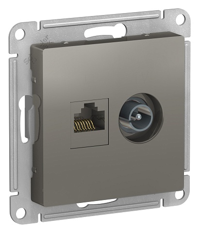 SE AtlasDesign Сталь Розетка двойная комп+ТВ, RJ45+TV, кат.5E, механизм