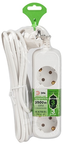 ЭРА Удлинитель электрический UDL-16-330-E Greenline 3 розетки с заземлением 3м ПВС 3x1мм2