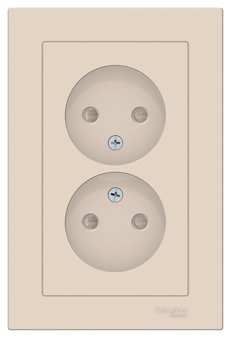 SE AtlasDesign Беж Розетка б/з двойная, со шторками,16А, в сборе