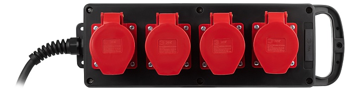 ЭРА Удлинитель силовой IND380-U-4e-5x4-10m-IP44 на 380В на каучуковой колодке 4 розетки 4xCEE 5P 10м КГ 5х4 32A IP44
