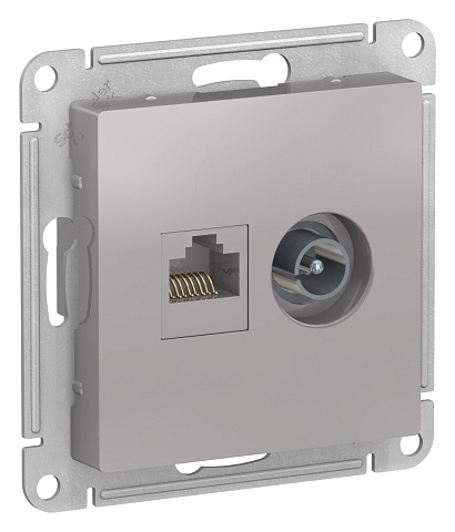 SE AtlasDesign Алюминий Розетка двойная комп+ТВ, RJ45+TV, кат.5E, механизм