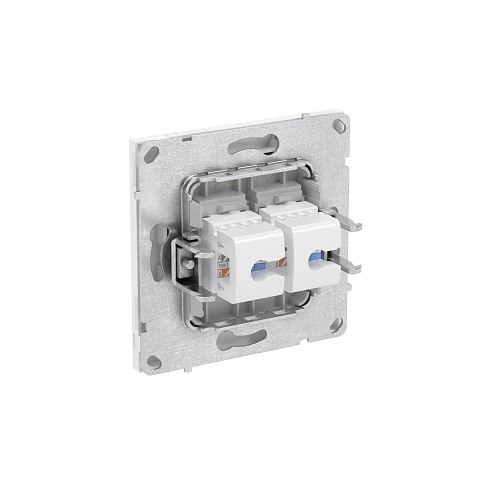 DKC KANT Компьютерная розетка RJ-45 без шторки, кат.6А двойная, белая магнолия