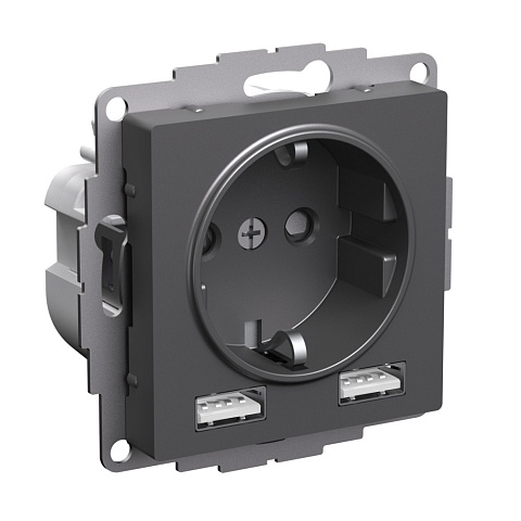 Systeme Electric AtlasDesign Базальт Розетка 16А с 2 USB A+A, 5В/2,4А, 2х5В/1,2А, механизм