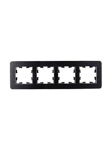 IEK BRITE DECOR Черный/алюм металл. скругл.угол Рамка 4-м РУ-4-1-Бр RE AL