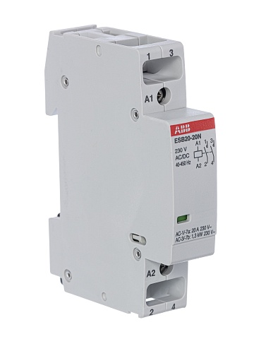 ABB Контактор ESB20-20N-06 модульный (20А АС-1, 2НО), катушка 230В AC/DC
