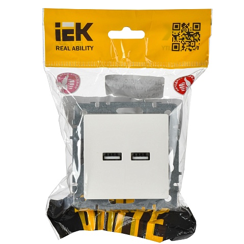 IEK BRITE Роз. USB A+A 3,1А РЮ10-1-БрБ бел.