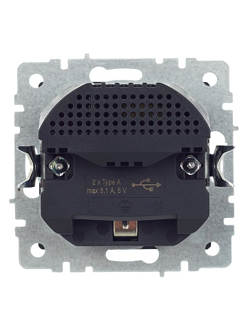 IEK BRITE Роз. с з/к/ш 16А с USB A+A 3,1А РЮш10-2-БрС сталь