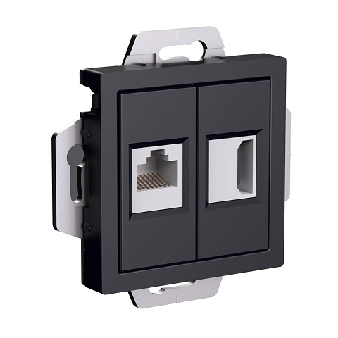 Systeme Electric AtlasDesign Карбон Розетка двойная HDMI+RJ45, кат.5Е, механизм