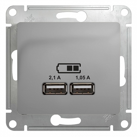 SE Glossa Алюминий Розетка USB 5В/2,1А, 2х5В/1,05А