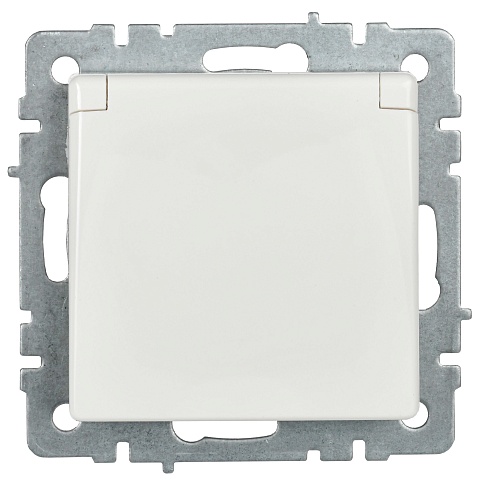 IEK BRITE Розетка 1-местная с заземлением с защитными шторками и крышкой 16А IP20 РСбш10-3-БрБ белый