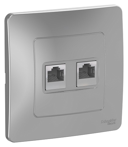 SE Blanca внутр Алюминий Розетка 2-ая КОМП/ТЛФ, RJ45+RJ11