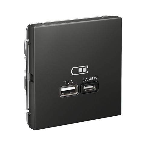 Systeme Electric ArtGallery Базальт USB Розетка A + тип-C 45Вт высокоскор.заряд. QC, PD, механизм