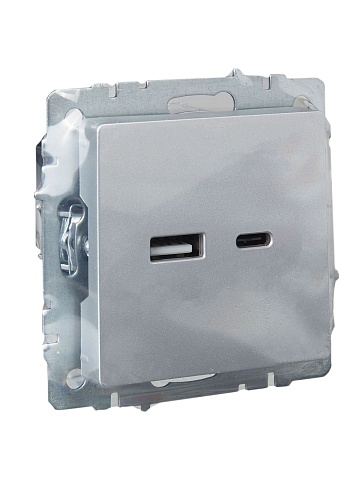 IEK BRITE Роз. USB A+C 18Вт РЮ11-1-БрА алюм.