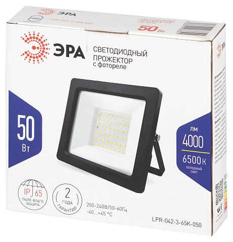 ЭРА Прожектор светодиодный уличный LPR-042-3-65K-050 50Вт 6500K IP65 встроенное фотореле гарантия 2 года