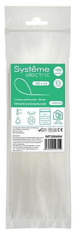 Systeme Electric Стяжка кабельная 300х4.8 Белая (100шт)