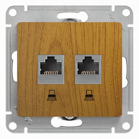 SE Glossa Дерево Дуб Розетка 2-ая компьютерная RJ45+RJ45, кат.5E