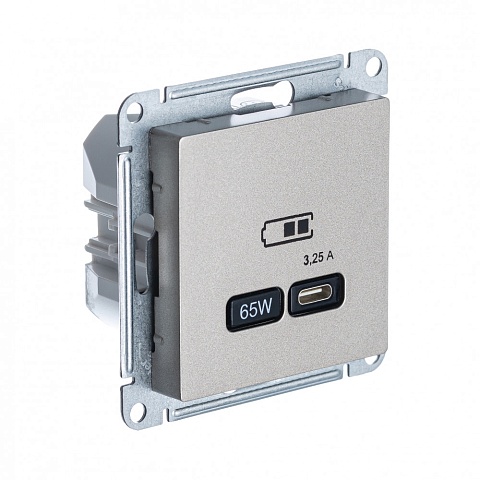 SE AtlasDesign Шампань USB Розетка тип-C 65W высокоскор.заряд. QC, PD, мех.