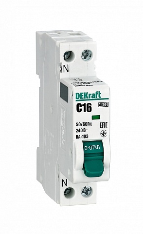 Dekraft Автоматический выключатель 1+N 16А х-ка C ВА-103 4,5кА